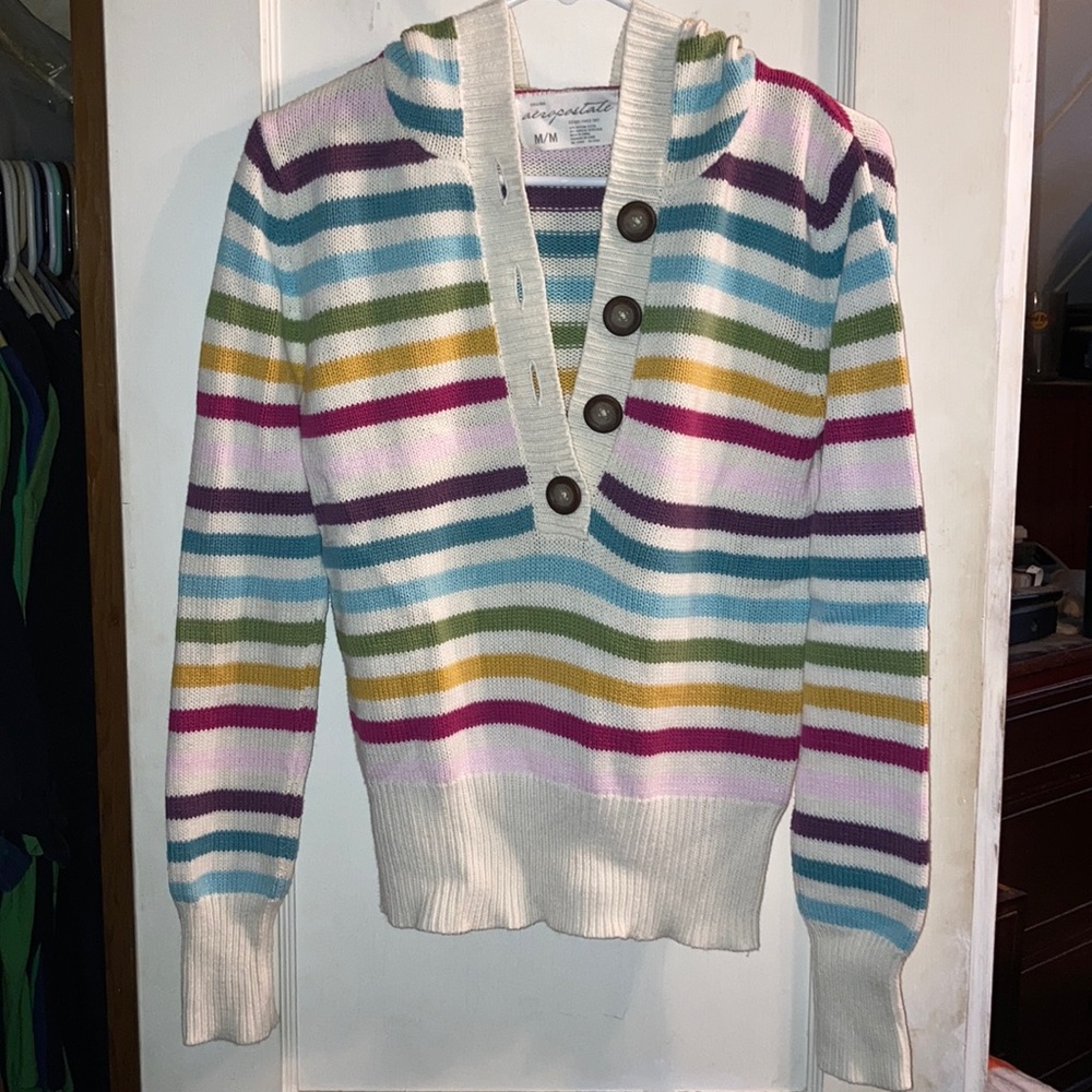 Aeropostale M Pullover Half Button Hooded Sweater